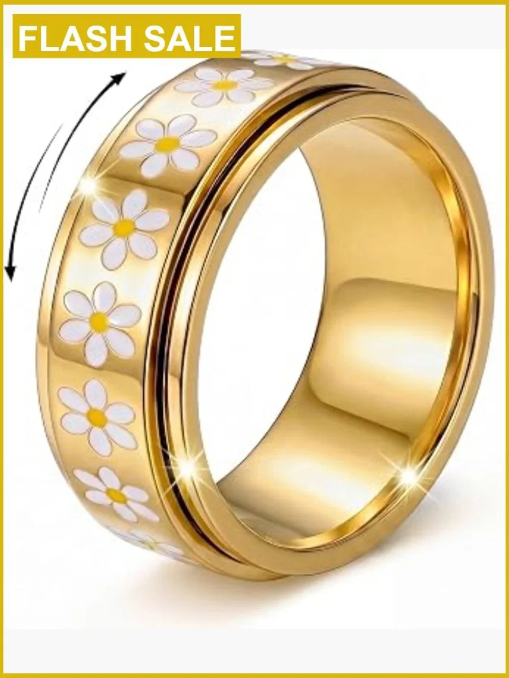 Daisy Fidget Ring Anxiety Relief Spinner Band 18K Gold Plated Stainless Steel